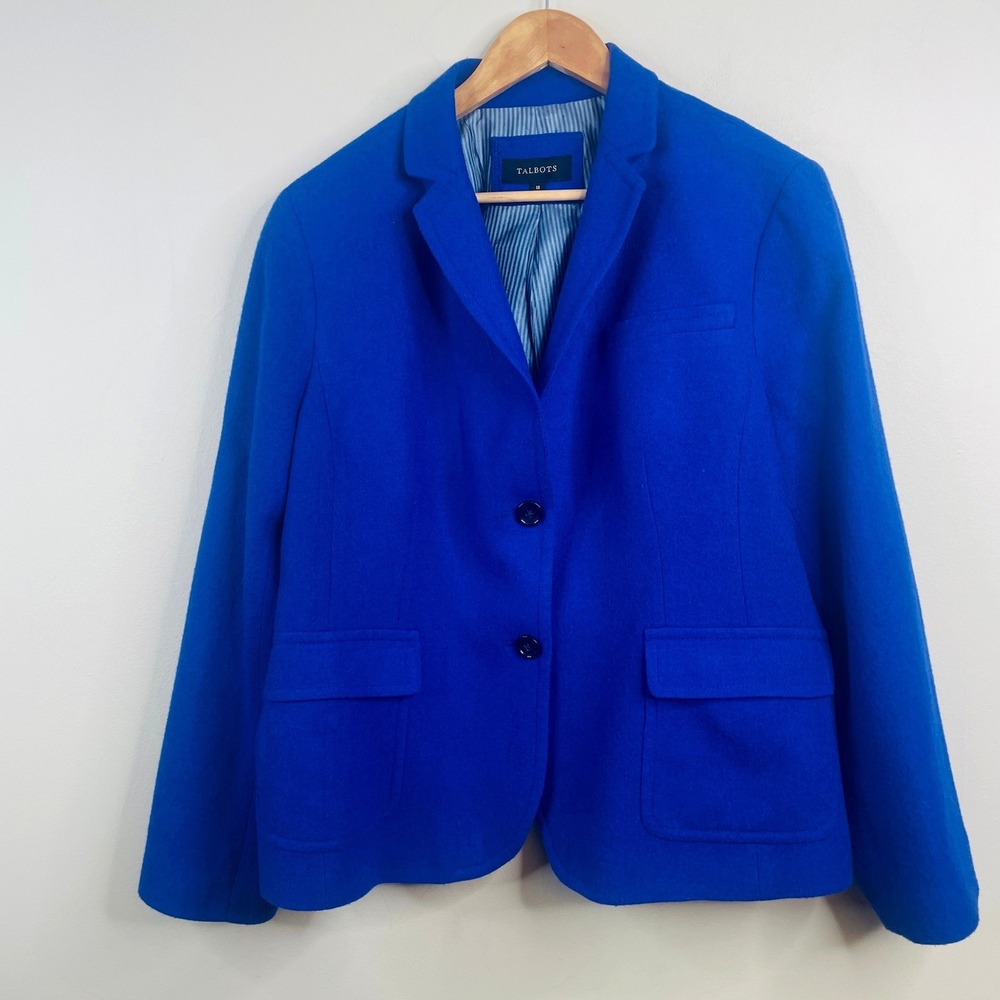 Talbots Preppy Wool Blend Blazer 18 Cobalt Blue Timeless Button Up Career Jacket